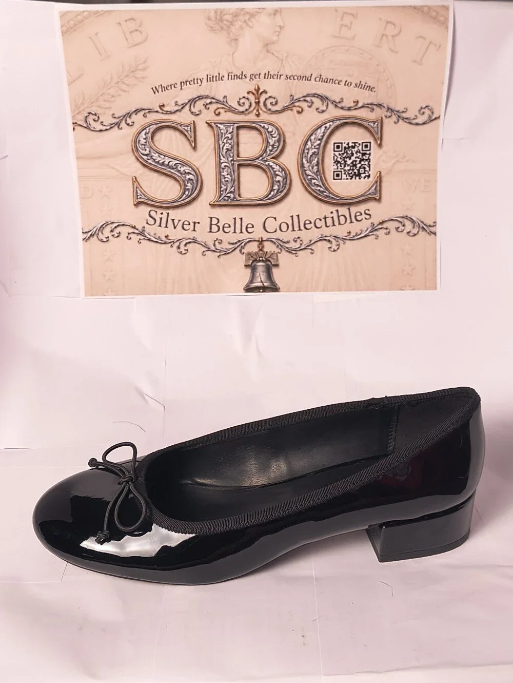 GAP Black Patent Bow Ballet Pumps Low Block Heel Women's Size 10